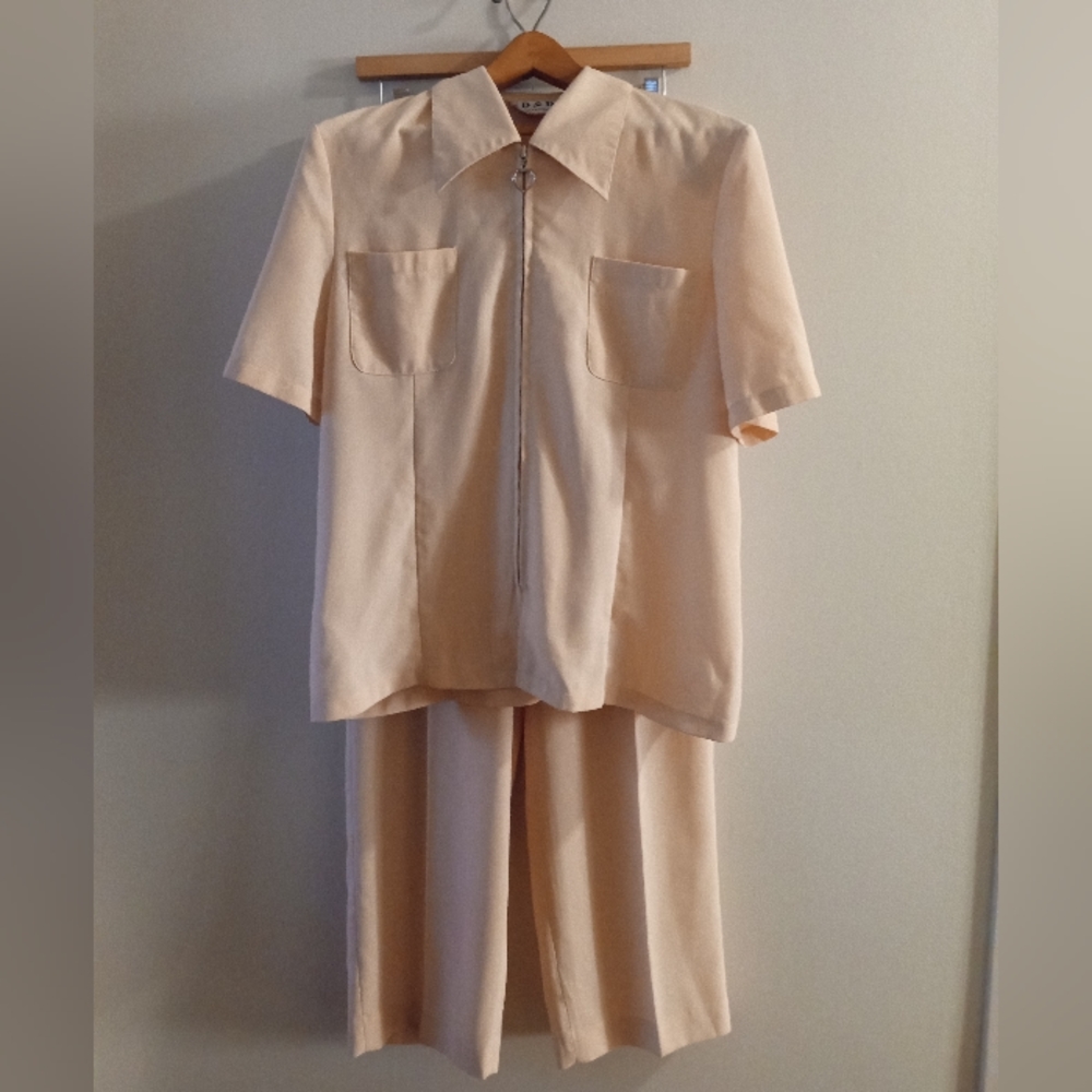 🧡 D&D Linen Blouse & Pant Suit | Matching Set | Peach, Beige | Size XL